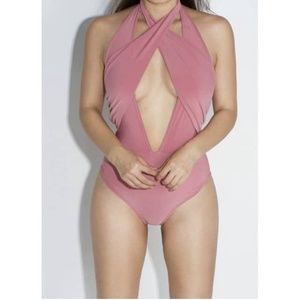 Pink One Piece Beaded Swimsuit Bathing Suit